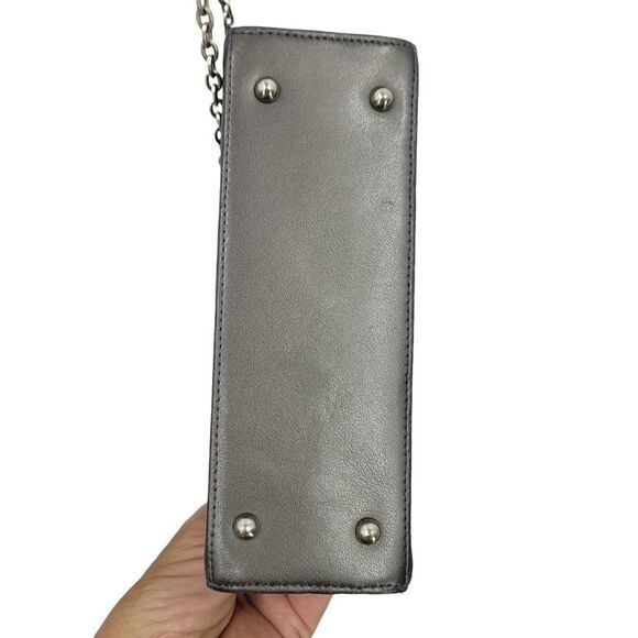 Vtg 90's Inge Christopher Evening Bag Gunmetal Gray Leather Crossbody Baguette - Picture 10 of 11
